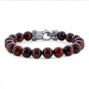 Stainless Steel Genuine Tiger Eye Beaded Bracelet